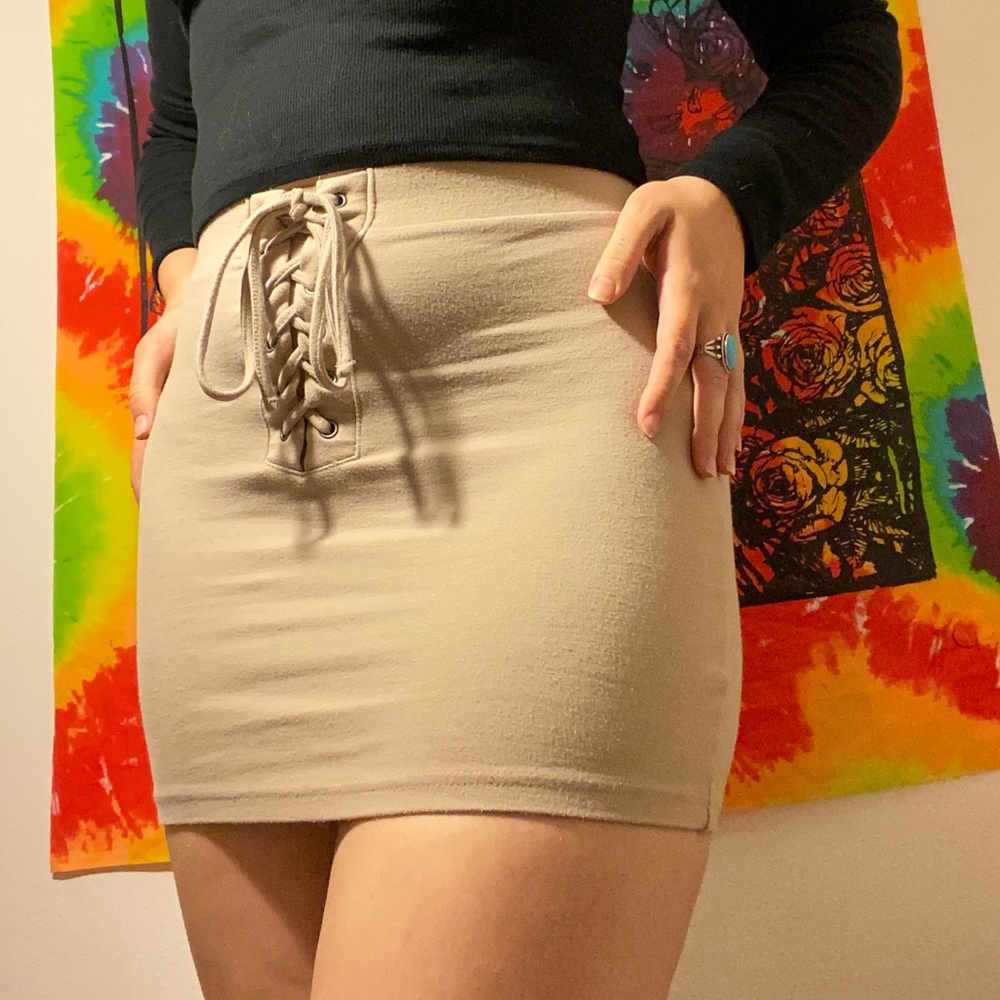 Tan mini skirt